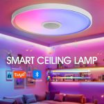 LED Smart Ceiling Lamp – RGB+CW Dimmable Light with APP & Remote Control, Music Speaker for Home Decor