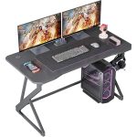 47" Z-Shaped Gaming Desk – Carbon Fiber Surface PC Table with Headphone Hook & Cup Holder