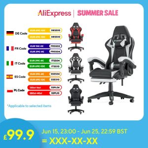 Gaming Chair with Footrest – Ergonomic Gamer Chair with Lumbar Cushion & Headrest, Height Adjustable Computer Chair